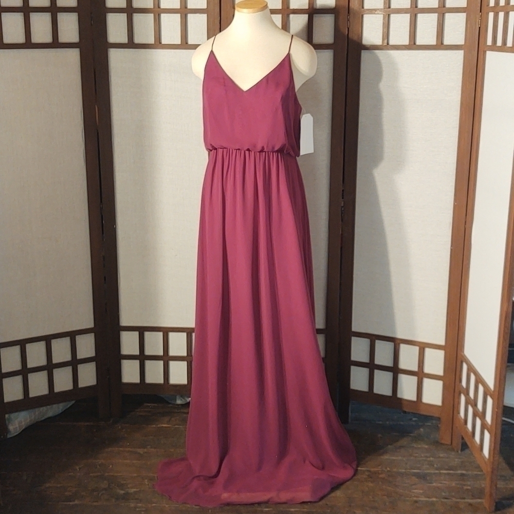 After Six Chiffon Blouson Body Full Length Dress Sz 12 Long  NWT